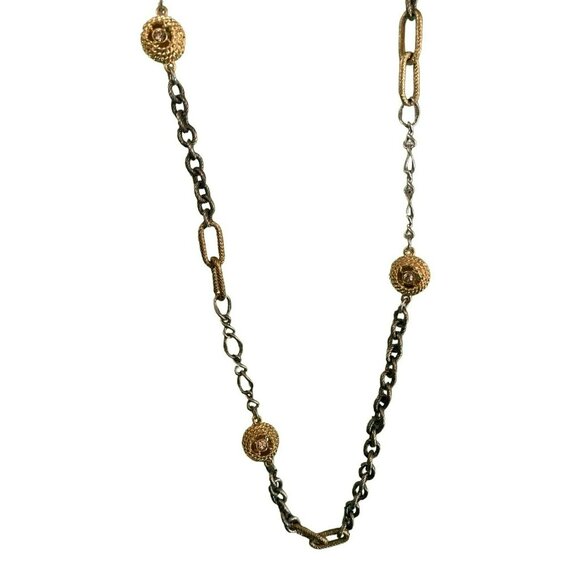 Ann Taylor Loft Silver & Gold Tone Rhinestone Statement Necklace Rope NWT 36" - Picture 2 of 4